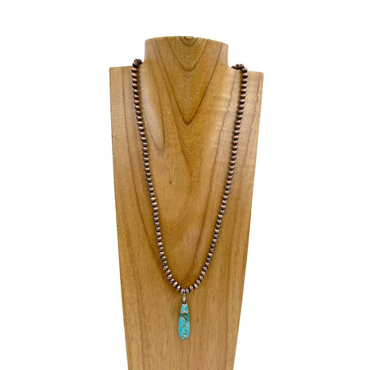 Navajo pearl beads with blue turquoise teardrop Necklace