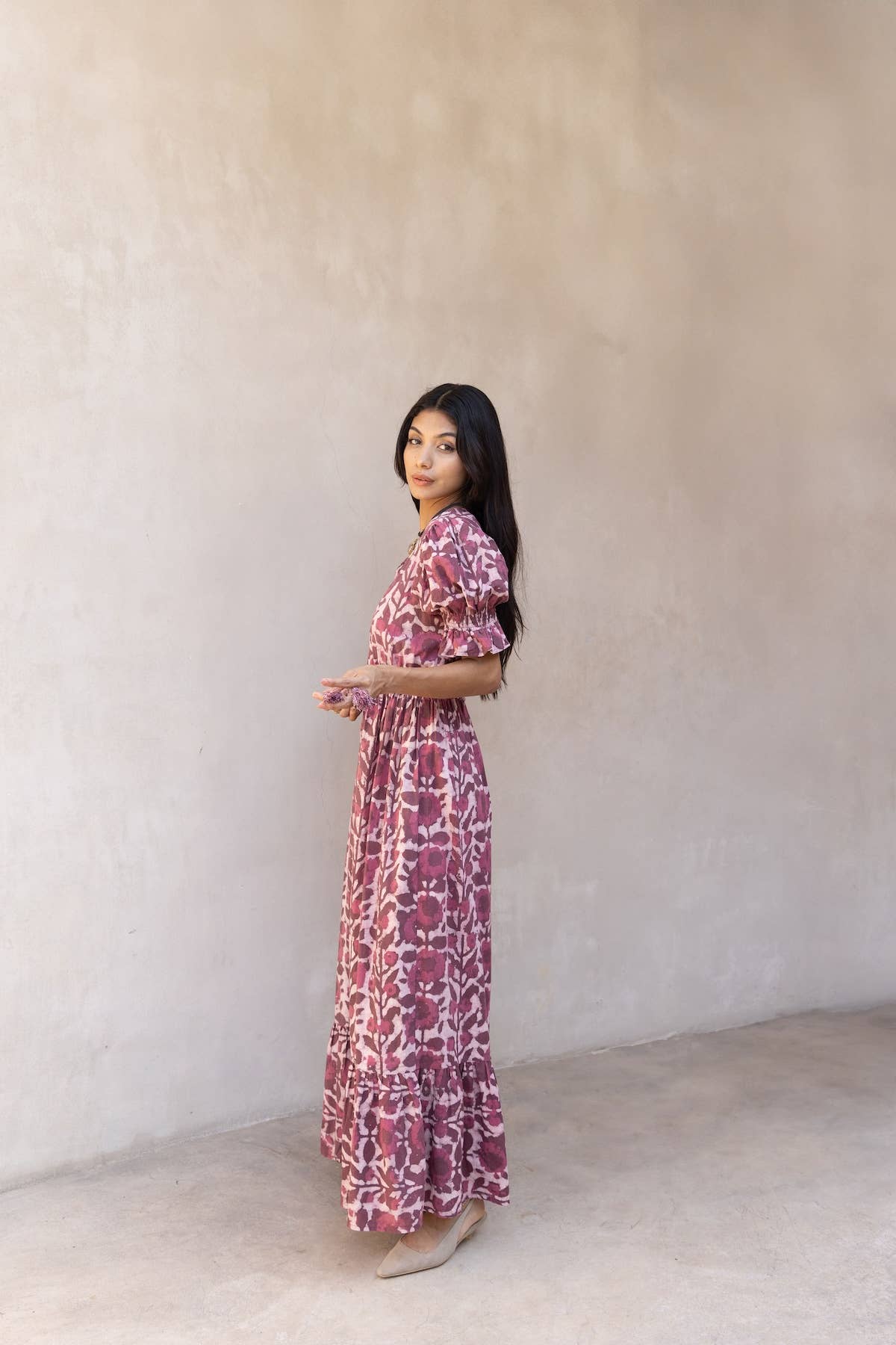Hand Block Printed Naturally Dyed Cotton Maxi Dress (Emelie)