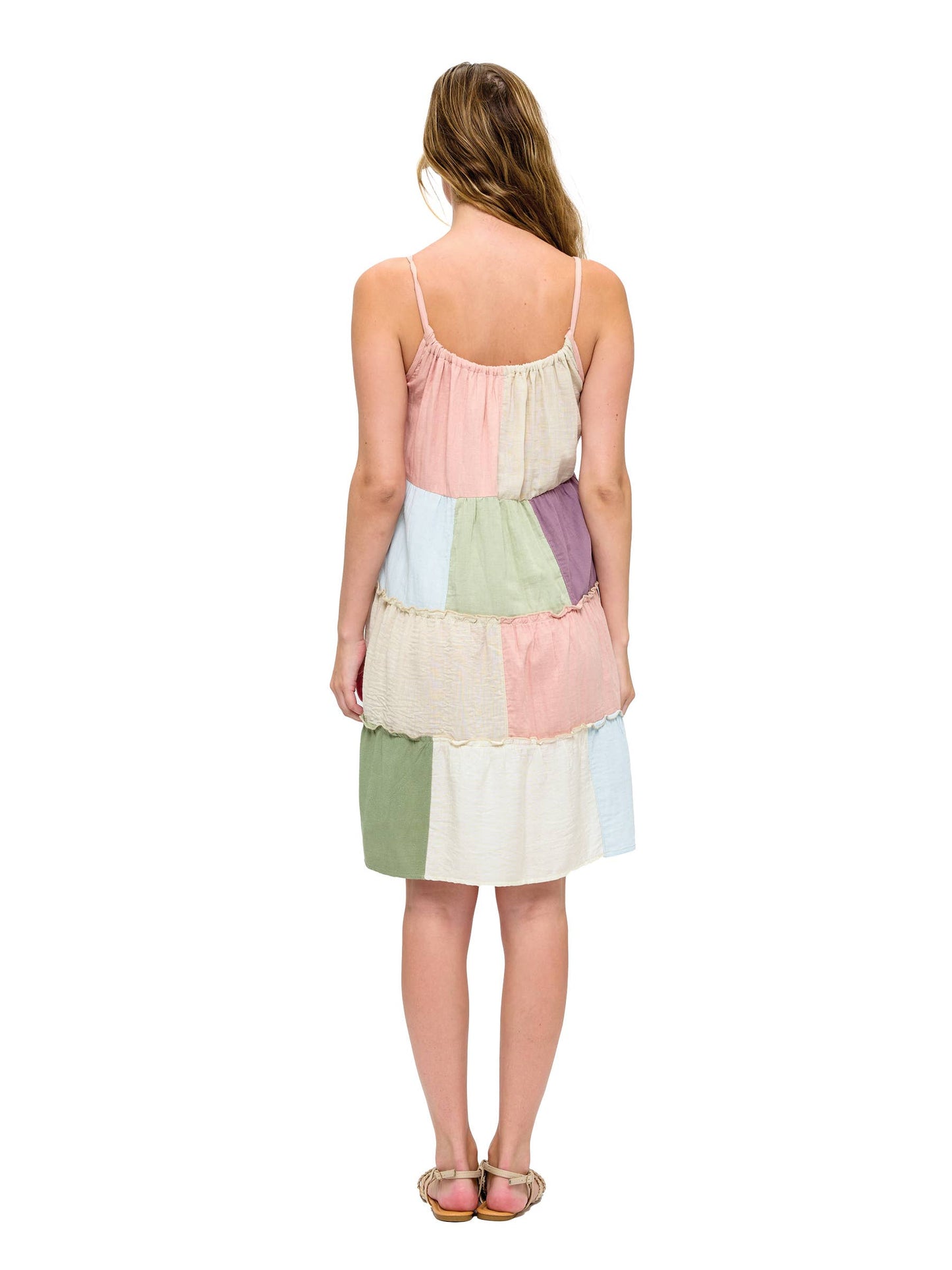 Flowy Tiered Colorblock Patchwork Dress