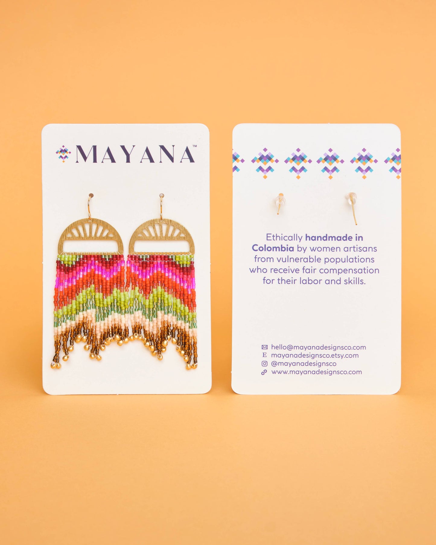 Beaded Handwoven Organic Circular Fringe Earrings (Earth)