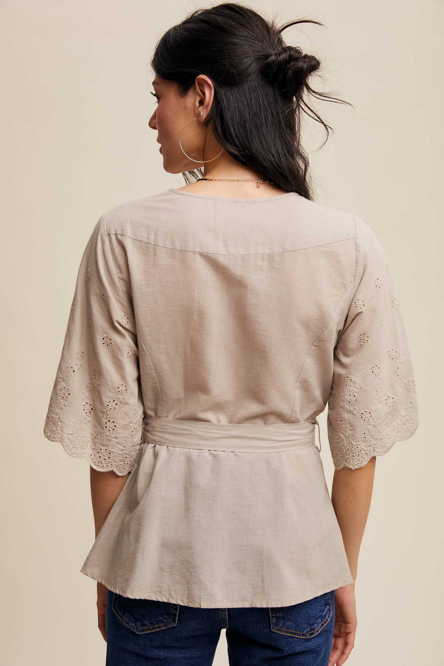 Eyelet Embroidered Wrap Blouse