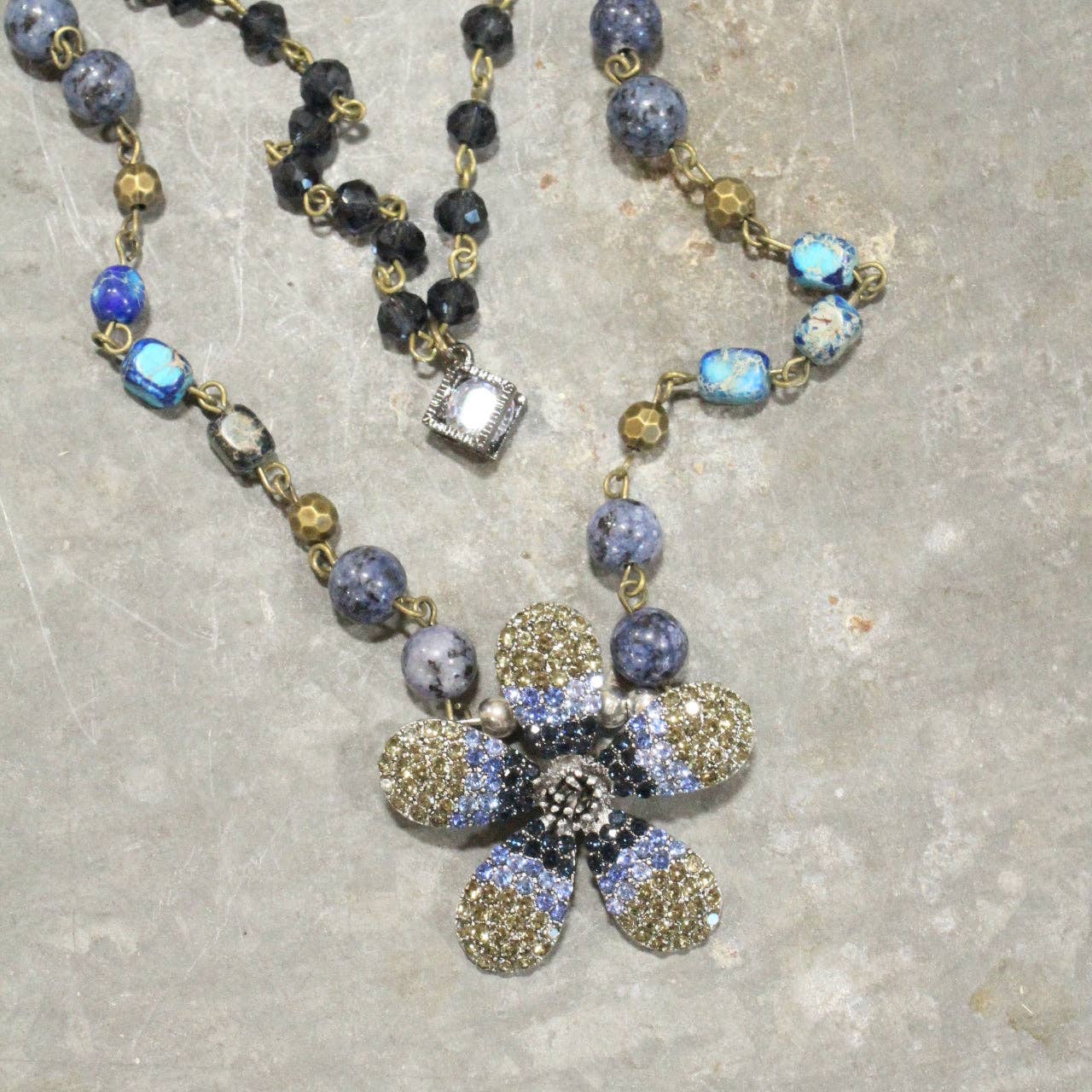 Shades Of Blue Budding Beaded Layered Necklace