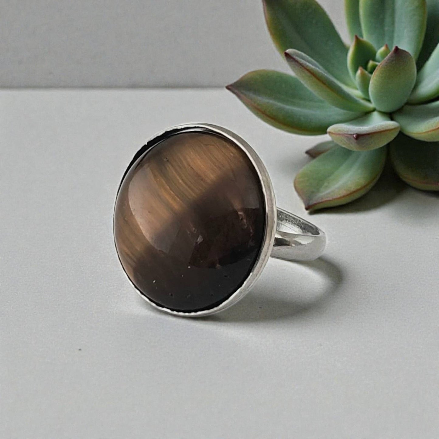 Tigers Eye & Stainless Adjustable Ring