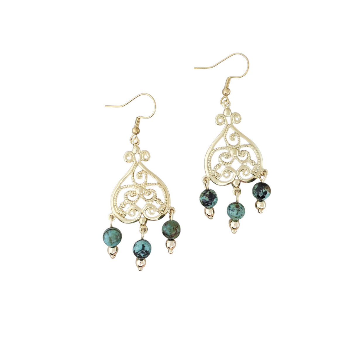 Brass Chandelier and African Turquoise Earrings
