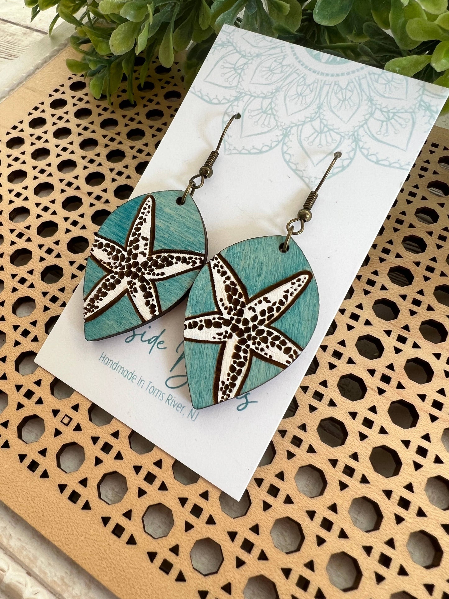 Starfish light blue hand painted lightweight wood