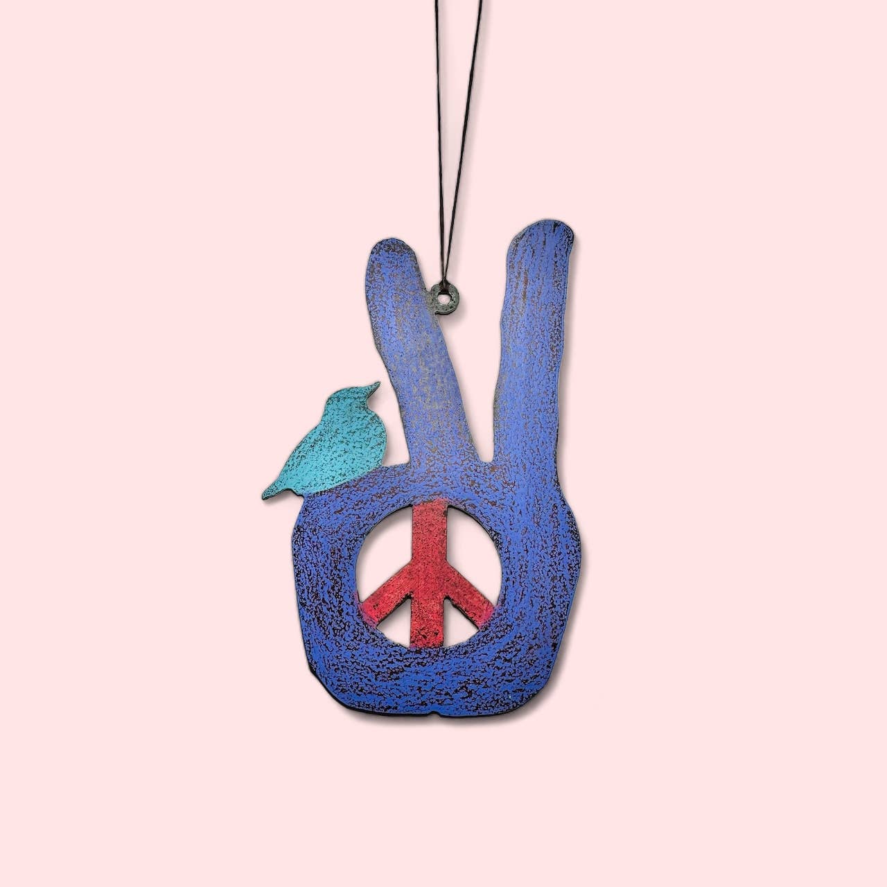 Peace sign ornament hippie hand bird metal gift recycled USA