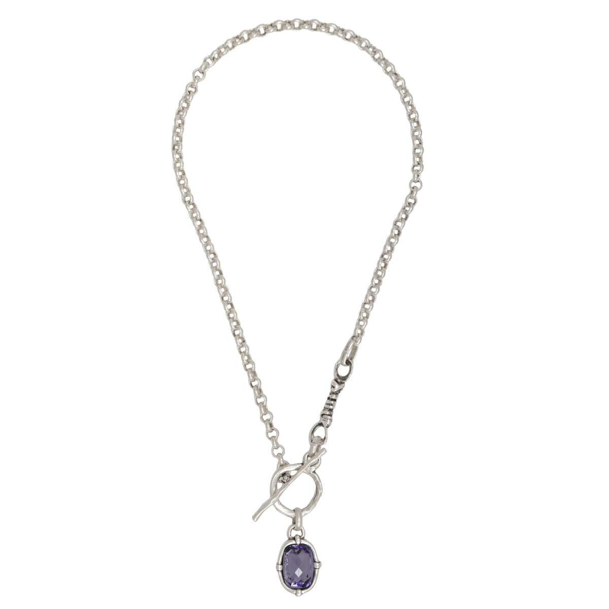 Handmade Purple Crystal Pewter Necklace - 4026