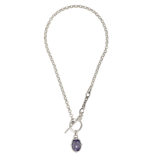 Handmade Purple Crystal Pewter Necklace - 4026