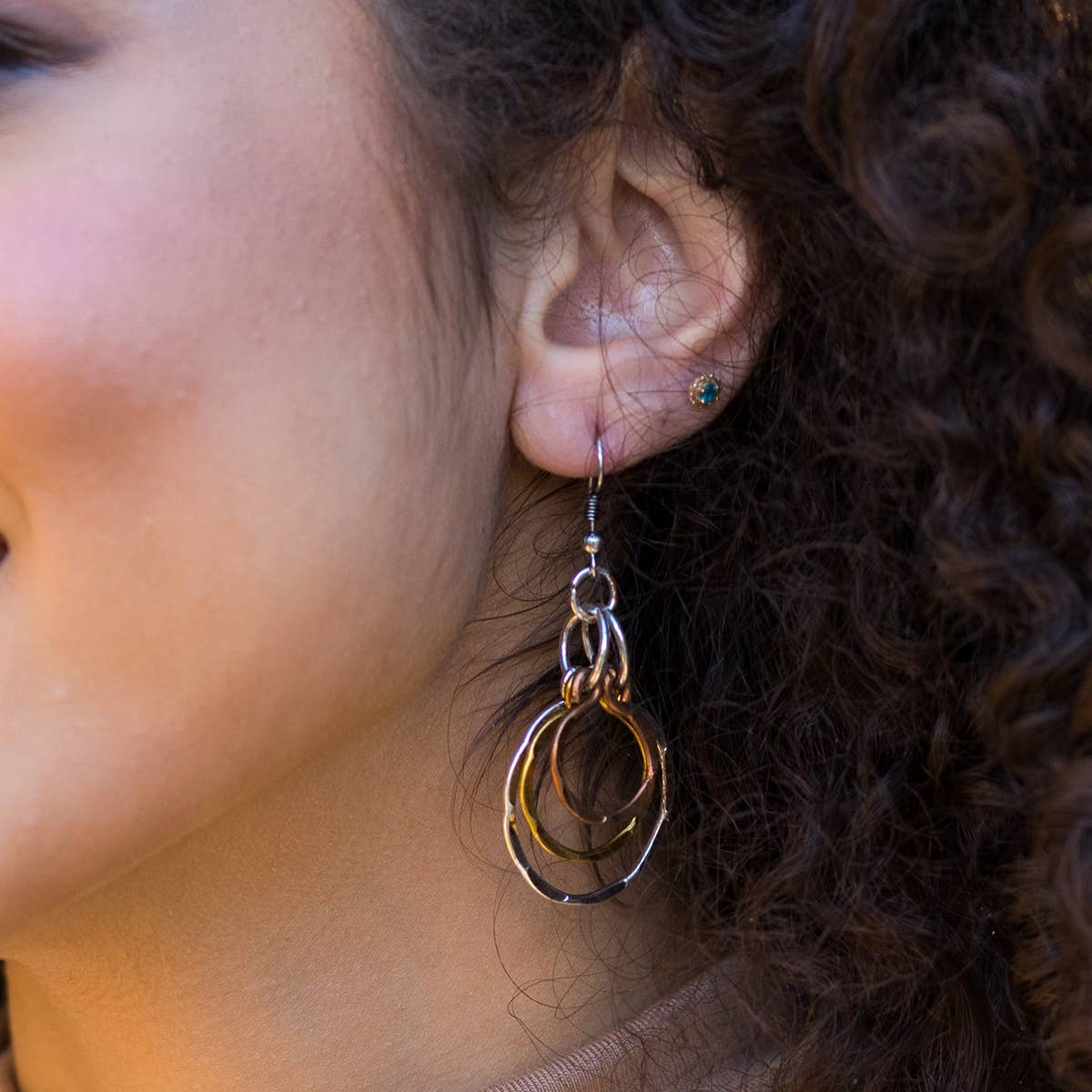 Handmade Mixed Metal Hammered Nested Hoop Earrings