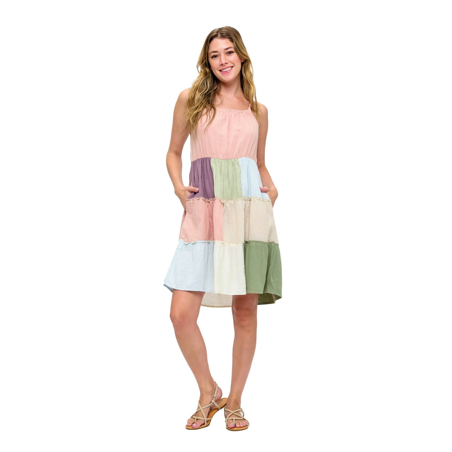 Flowy Tiered Colorblock Patchwork Dress