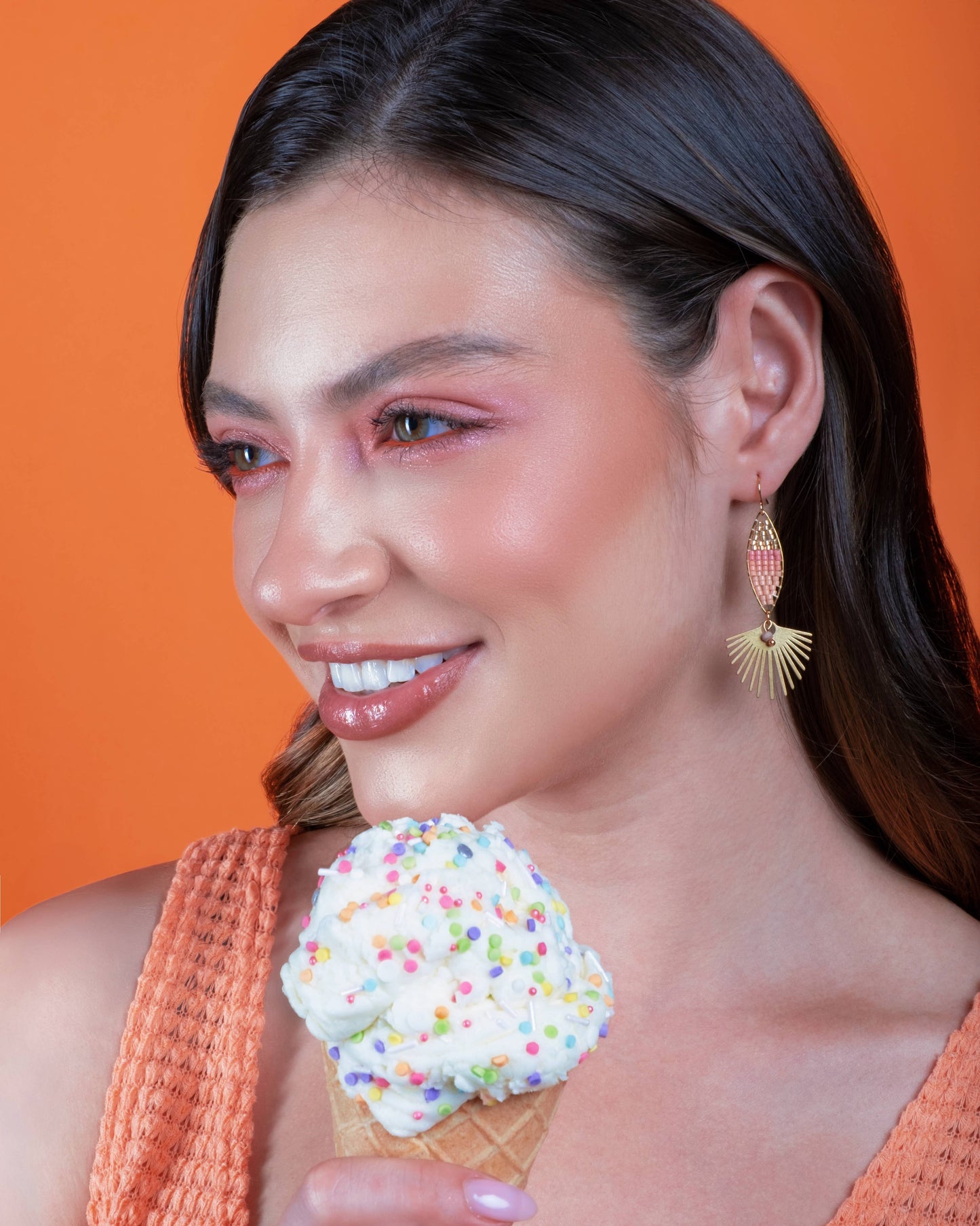 Beaded Handwoven Cotton Candy Dangle Earrings (Blue)