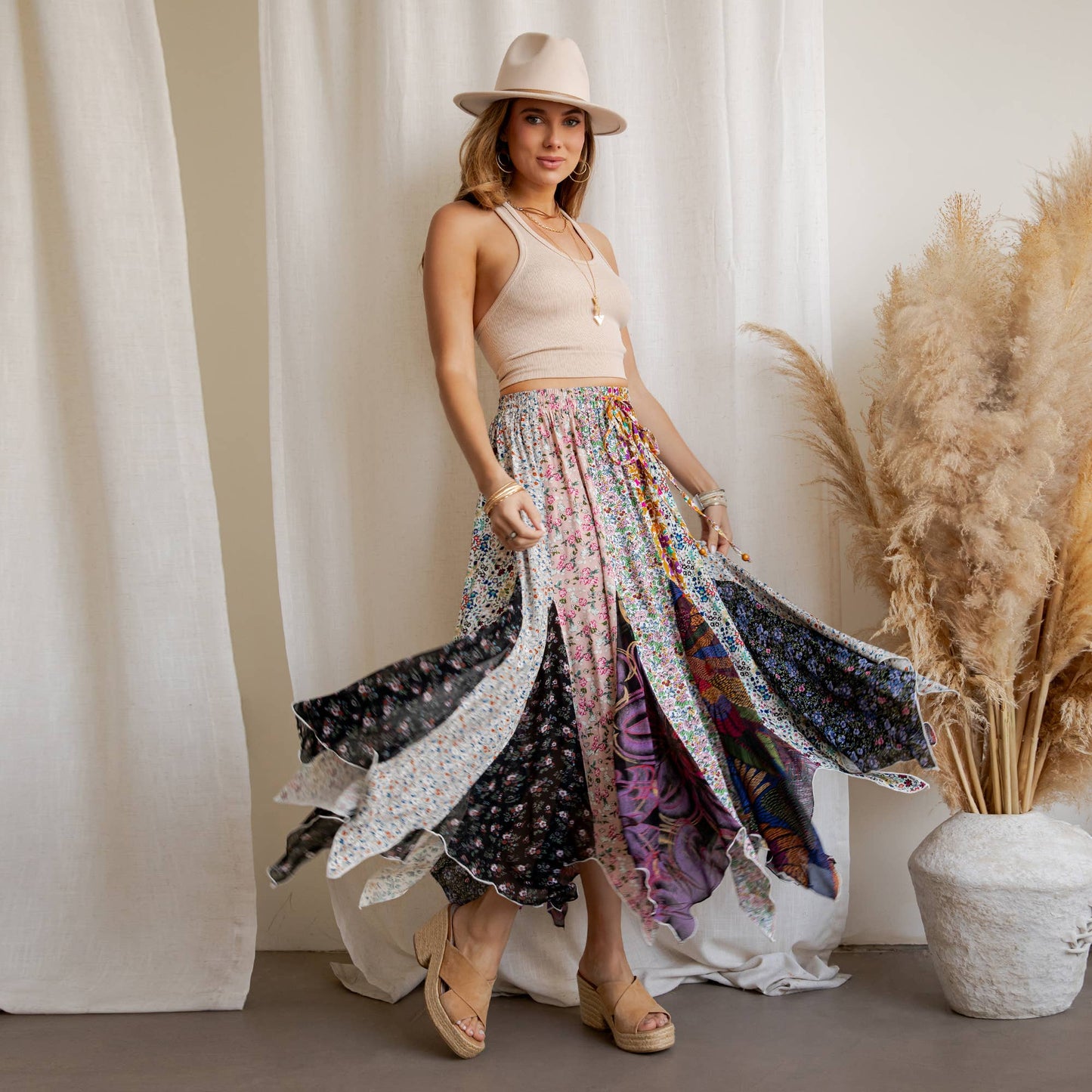 Artisan Bohemian Patchwork Handkerchief Maxi Skirt NEW