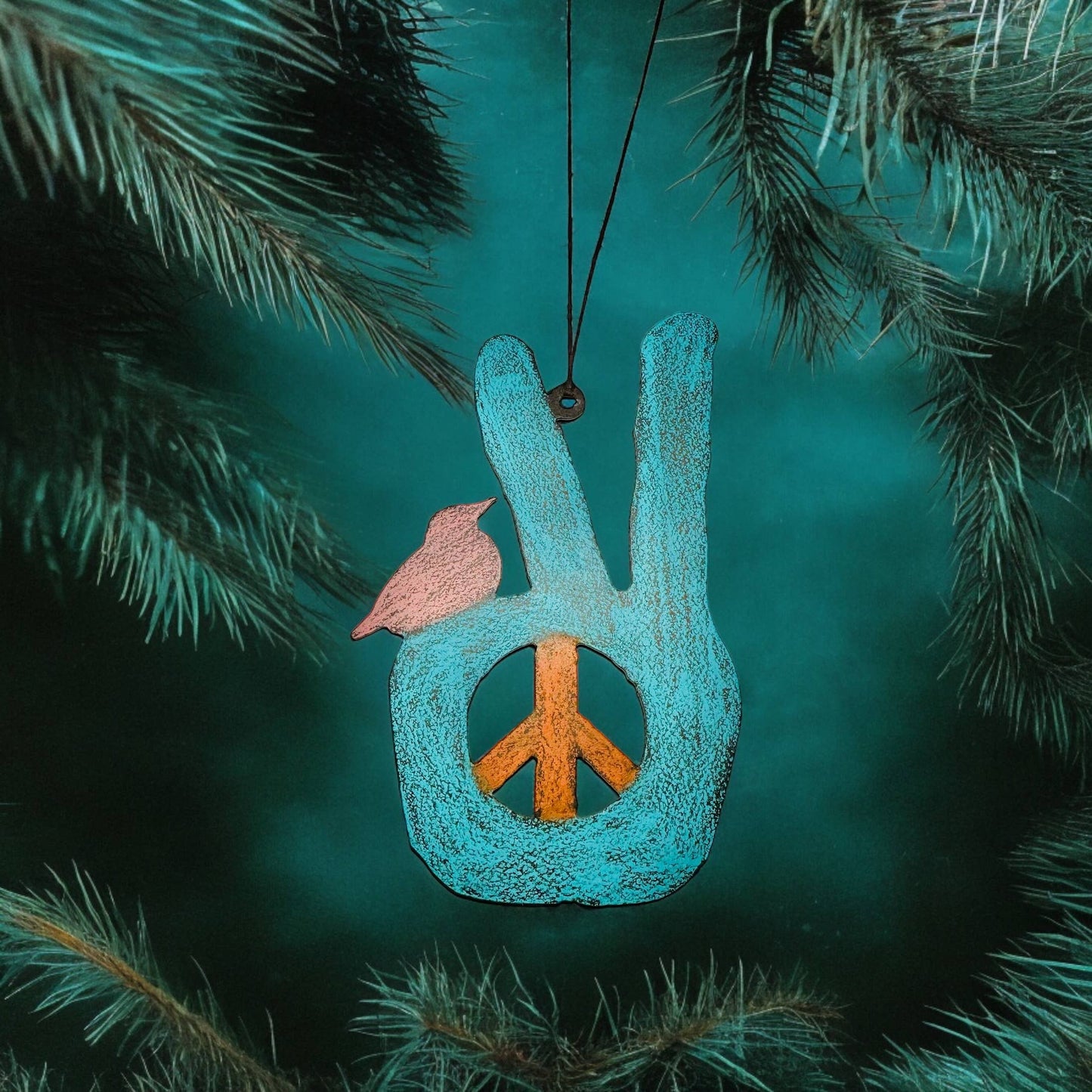 Peace sign ornament hippie hand bird metal gift recycled USA