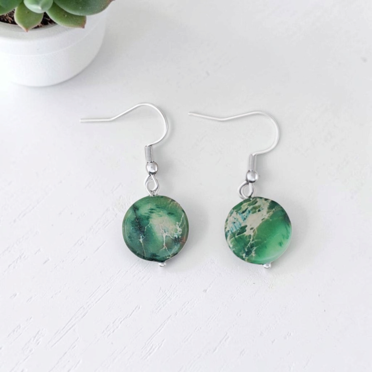 Green Imperial Jasper & Stainless Earrings