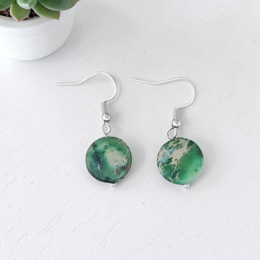 Green Imperial Jasper & Stainless Earrings