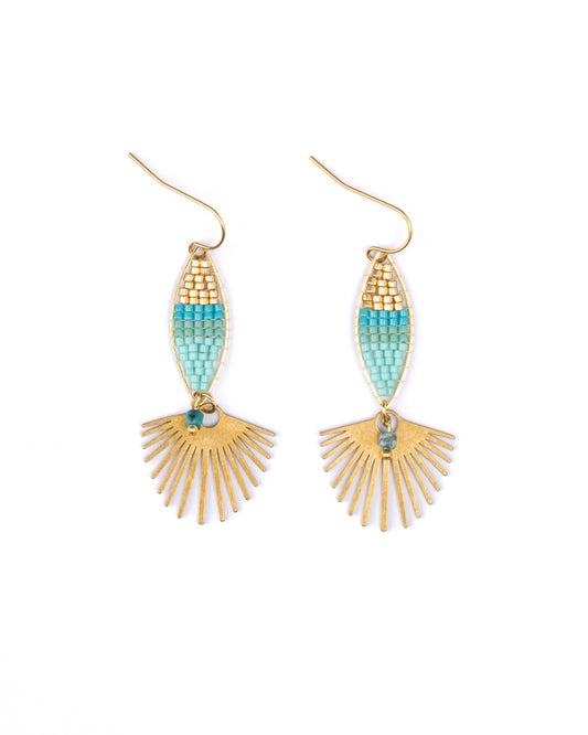 Beaded Handwoven Cotton Candy Dangle Earrings (Aqua)