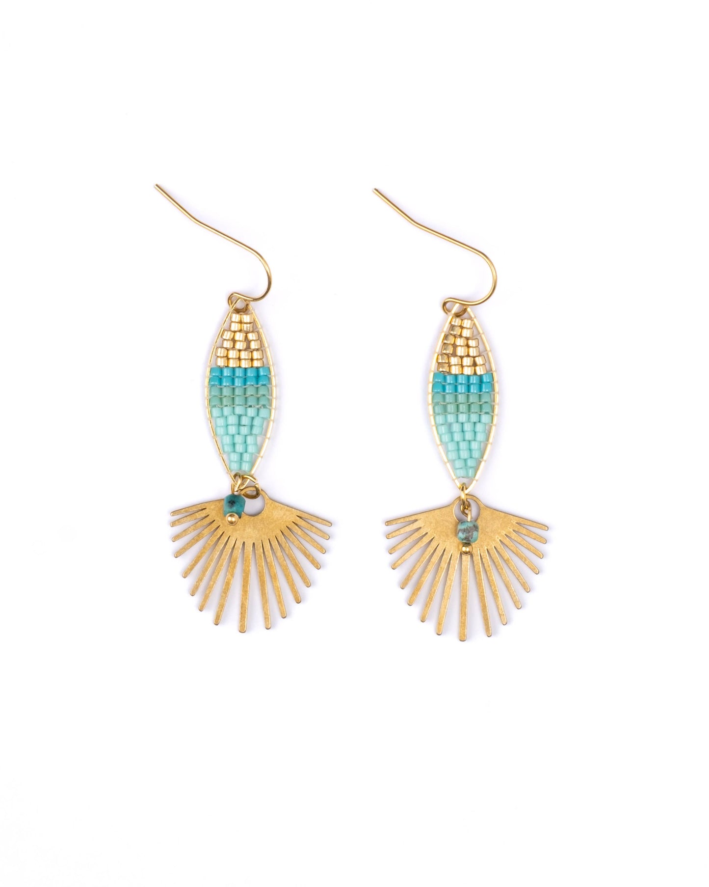 Beaded Handwoven Cotton Candy Dangle Earrings (Blue)
