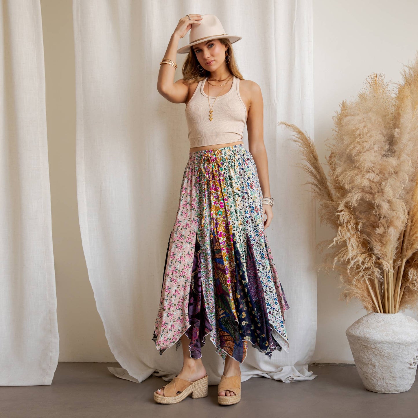 Artisan Bohemian Patchwork Handkerchief Maxi Skirt NEW