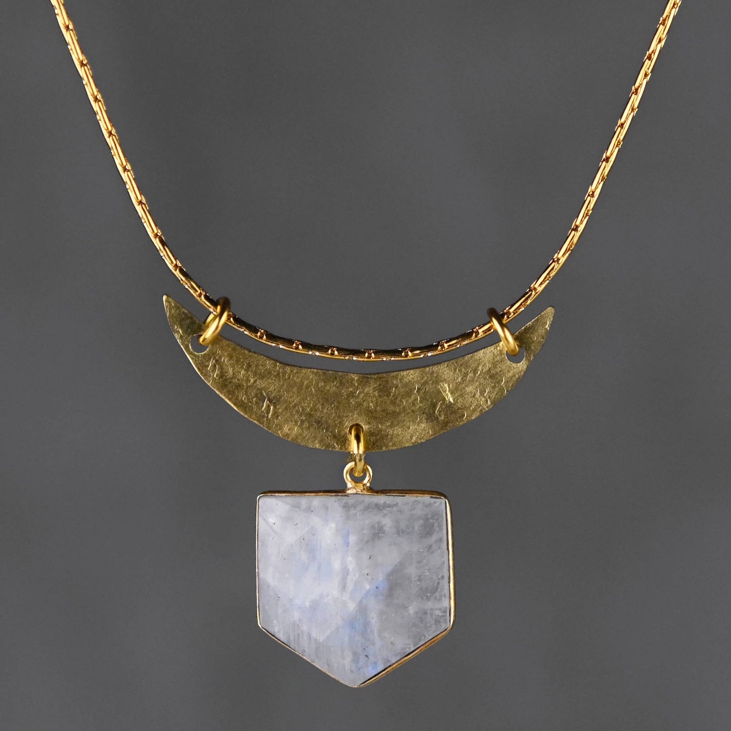 Hammered Moon & Semi Precious Shield Necklace