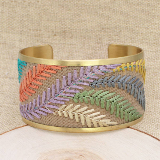 Pastel Ferns Embroidered Cuff Bracelet