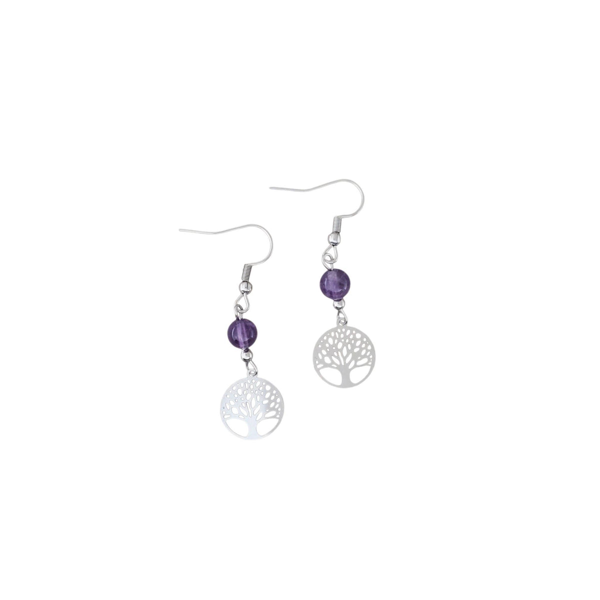 Small Amethyst Tree of Life Stainless Earrings
