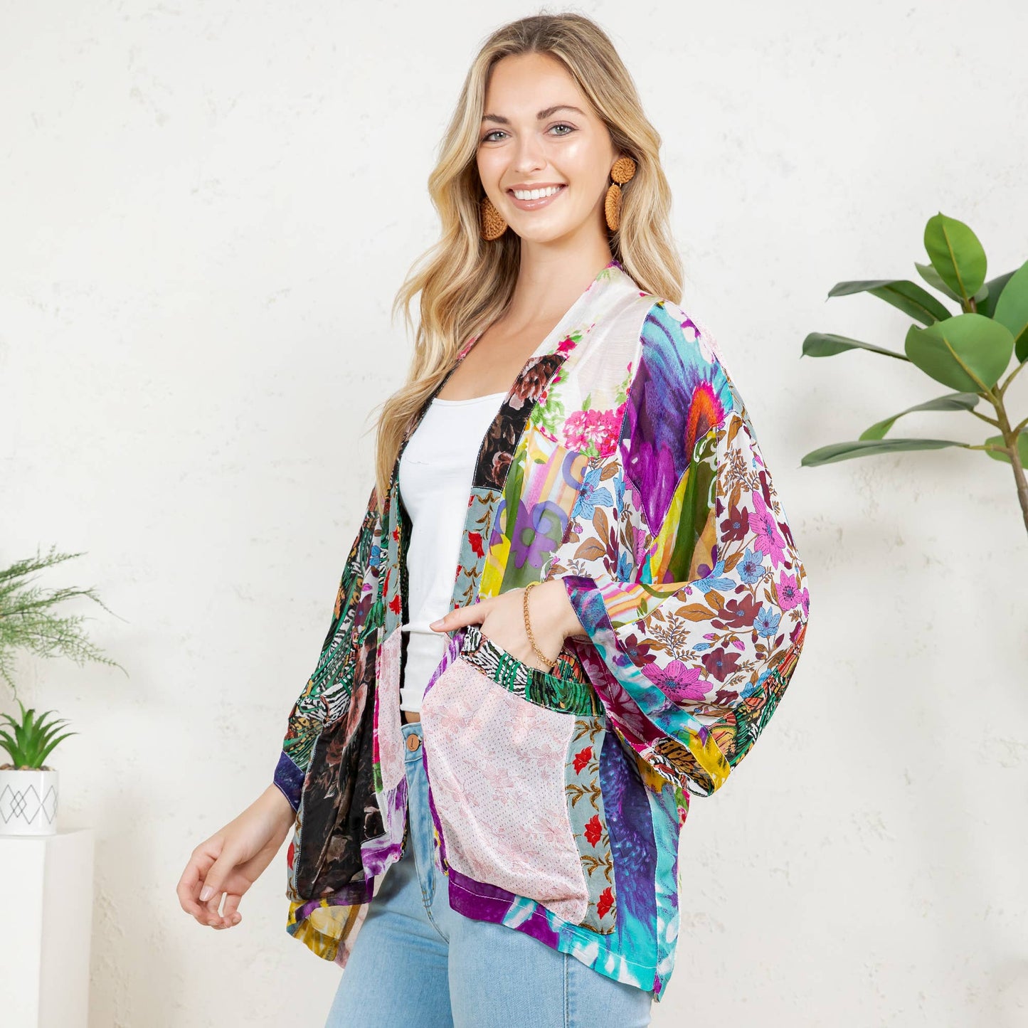 Kimono Top In Overdyed Mix N Match Patches