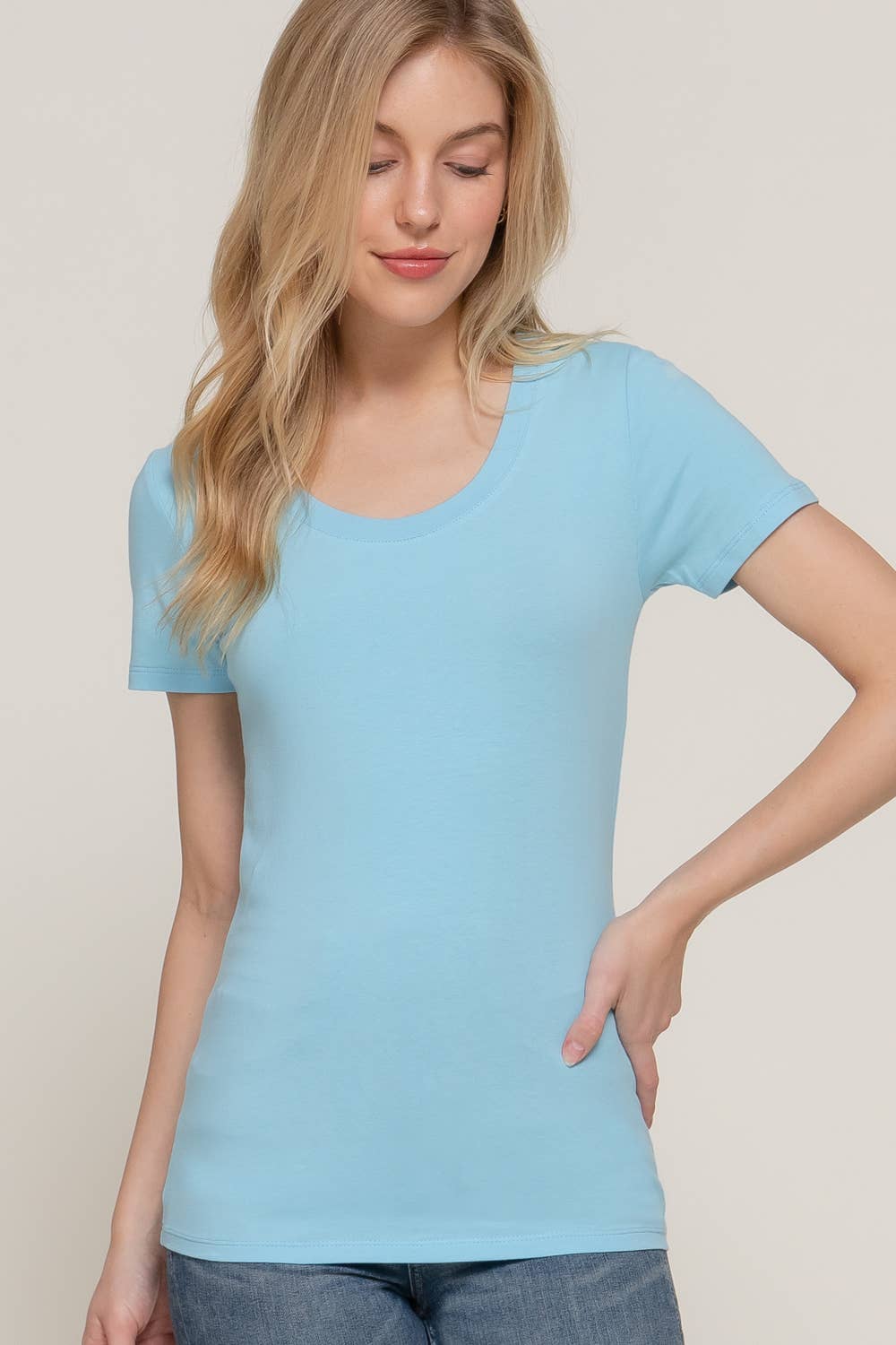 Short Sleeve Scoop Neck Cotton Jersey Top