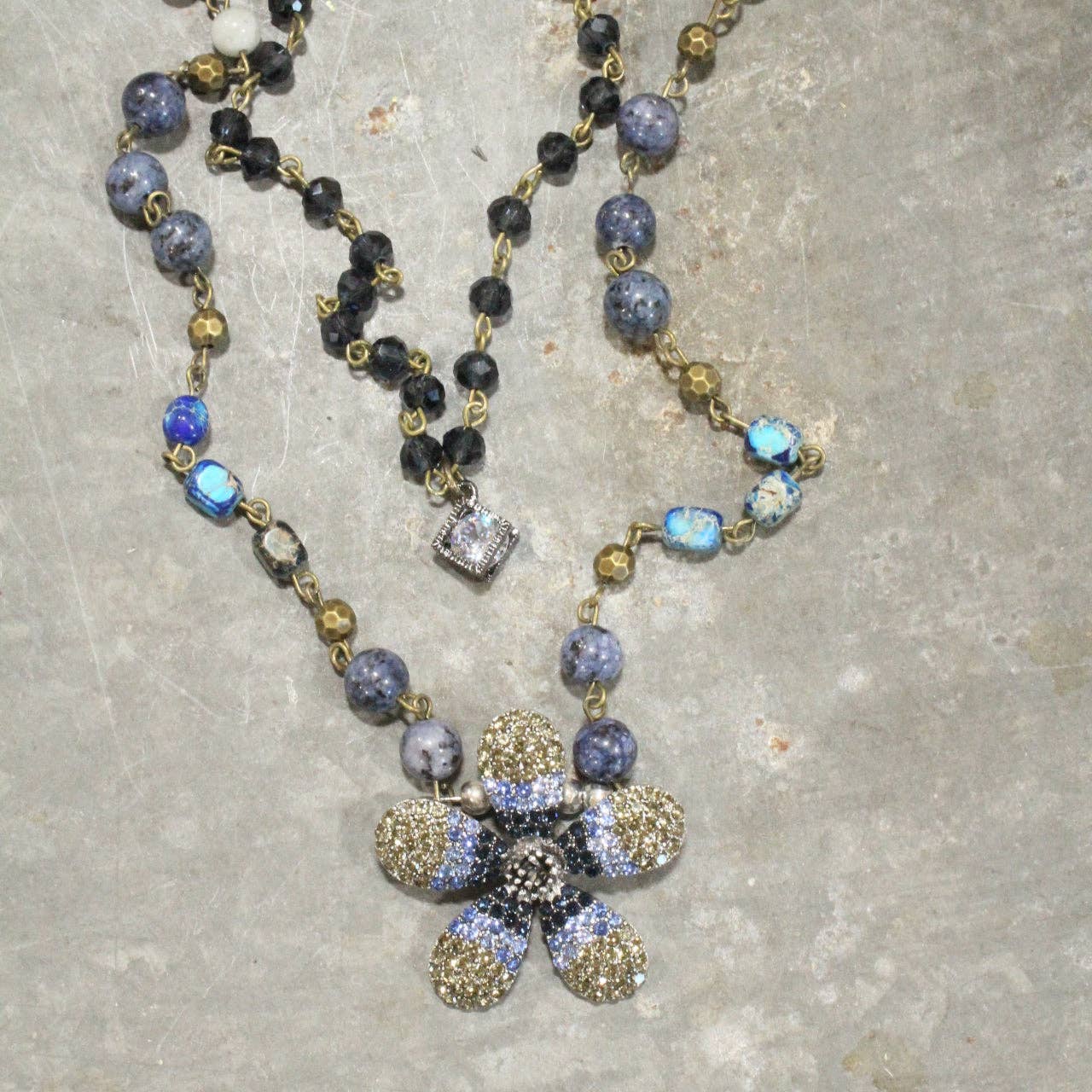 Shades Of Blue Budding Beaded Layered Necklace