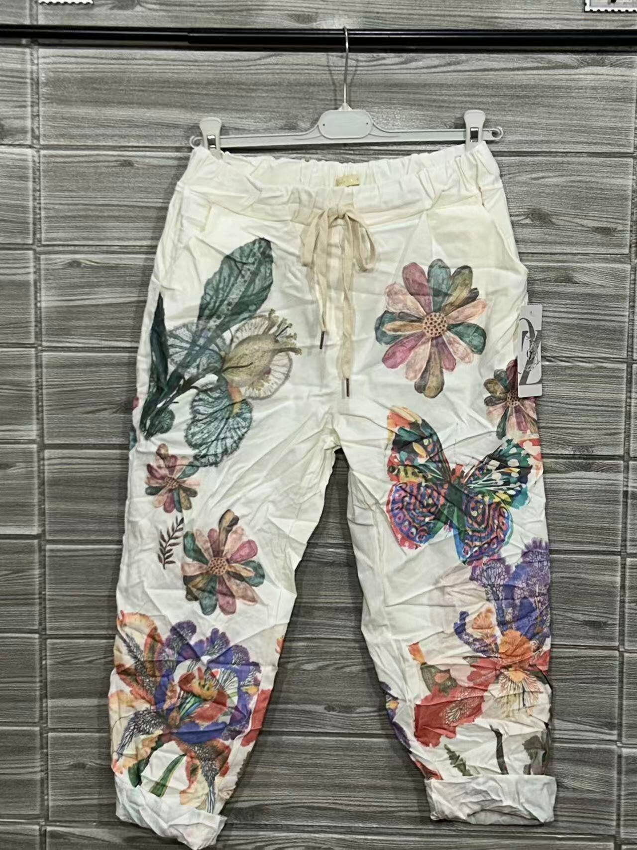 Butterfly Garden Print Pants White