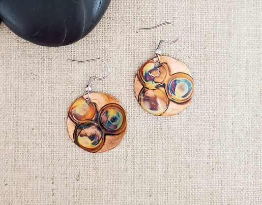Various Size Flame Paint Copper Circle Earrings