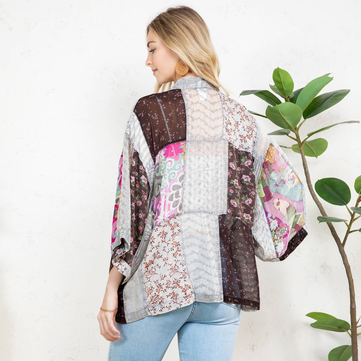 Kimono Top In Overdyed Mix N Match Patches