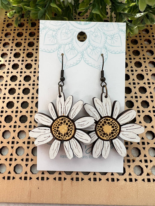 Daisy hand painted lightweight wood earrings