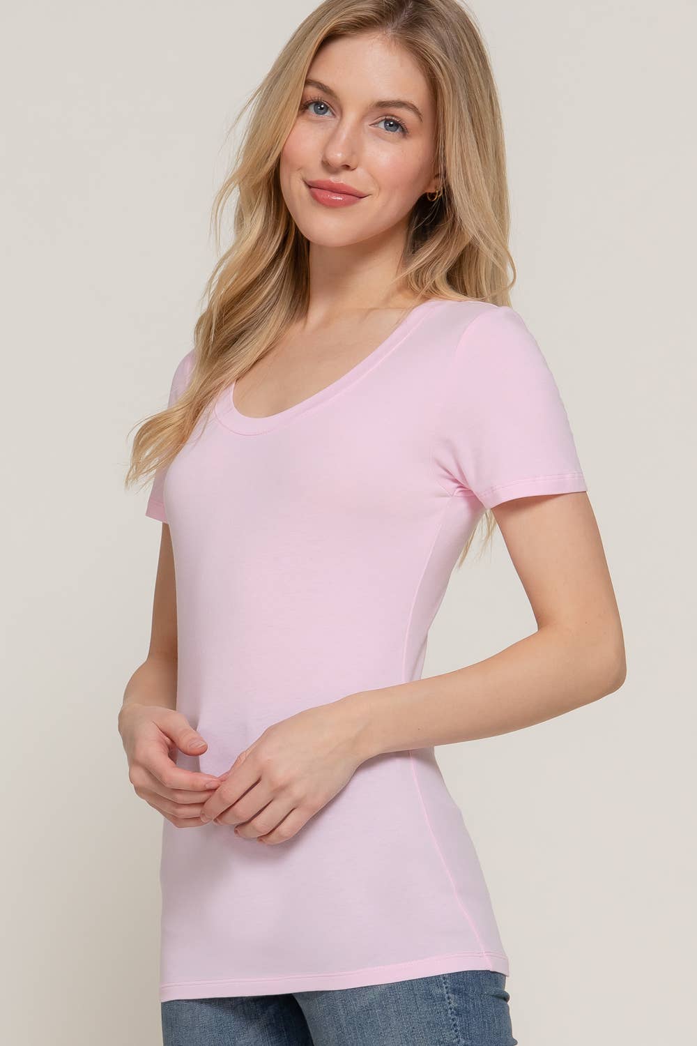 Short Sleeve Scoop Neck Cotton Jersey Top