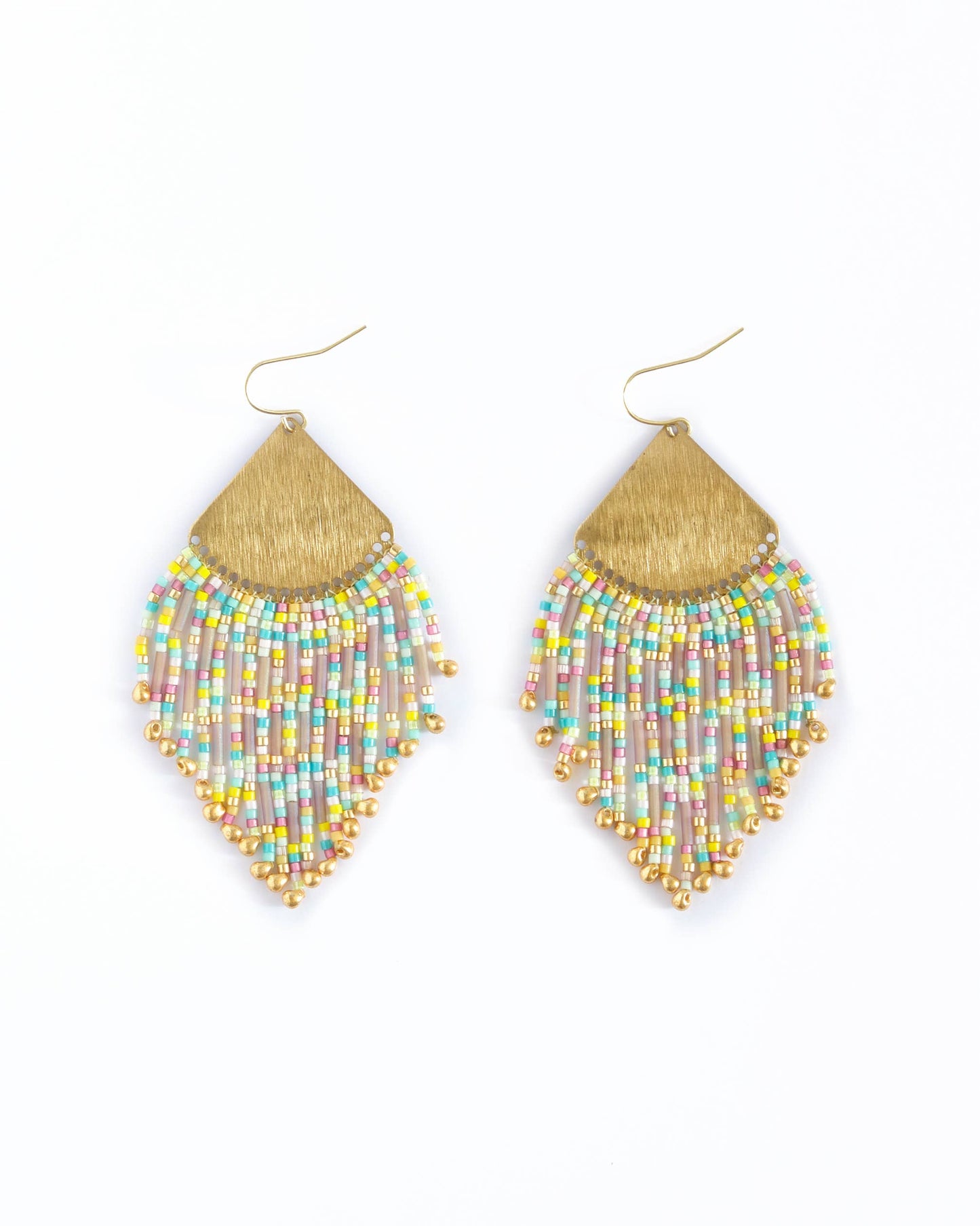 Beaded Handwoven Confetti Fringe Earrings (Purple/Rust)