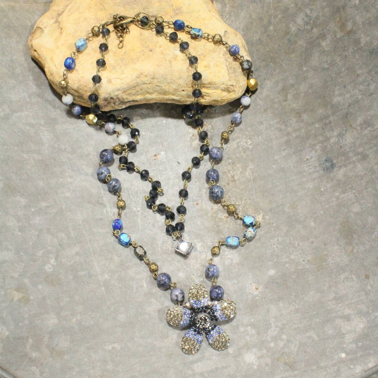 Shades Of Blue Budding Beaded Layered Necklace