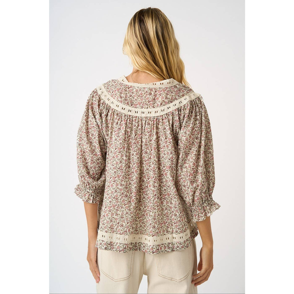 Floral Crochet Trim Boho Blouse