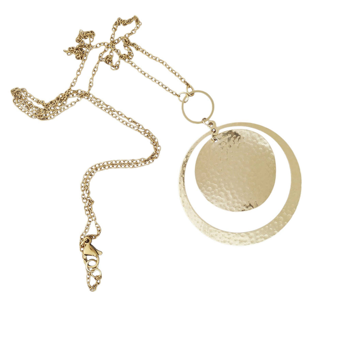 Large Hammered Circle Gogo & Stainless Steel Necklace