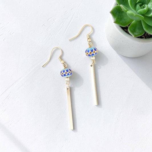 Brass Drop with Cloisonne Bead Earrings