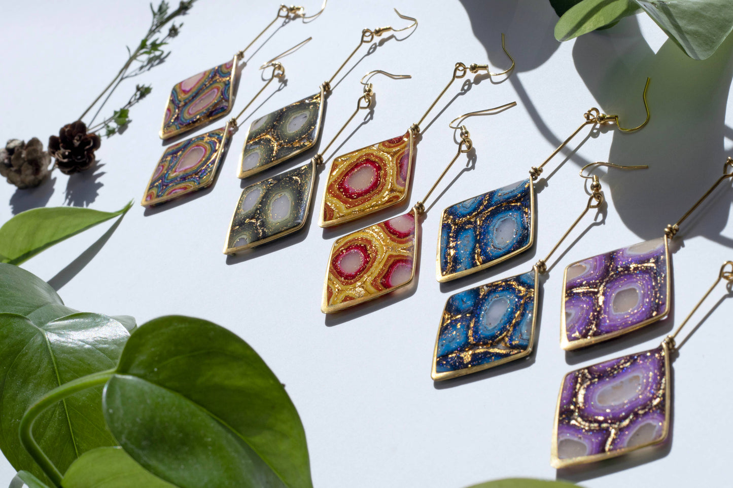 Diamond Dangle | Gold Frame Statement Earrings | Handmade