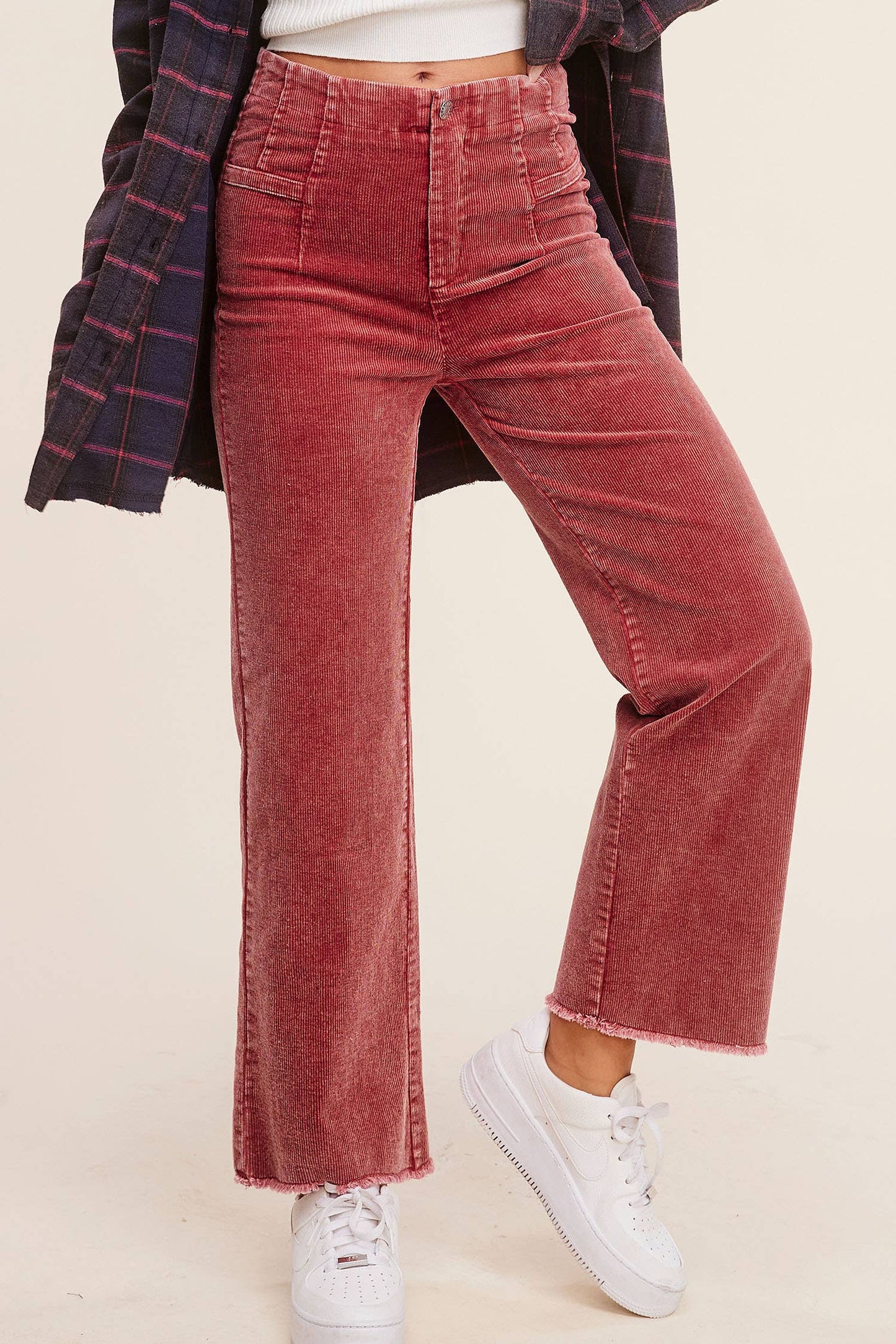 MCP4220-Mineral Washed High Waisted Wide Leg Corduroy Pants