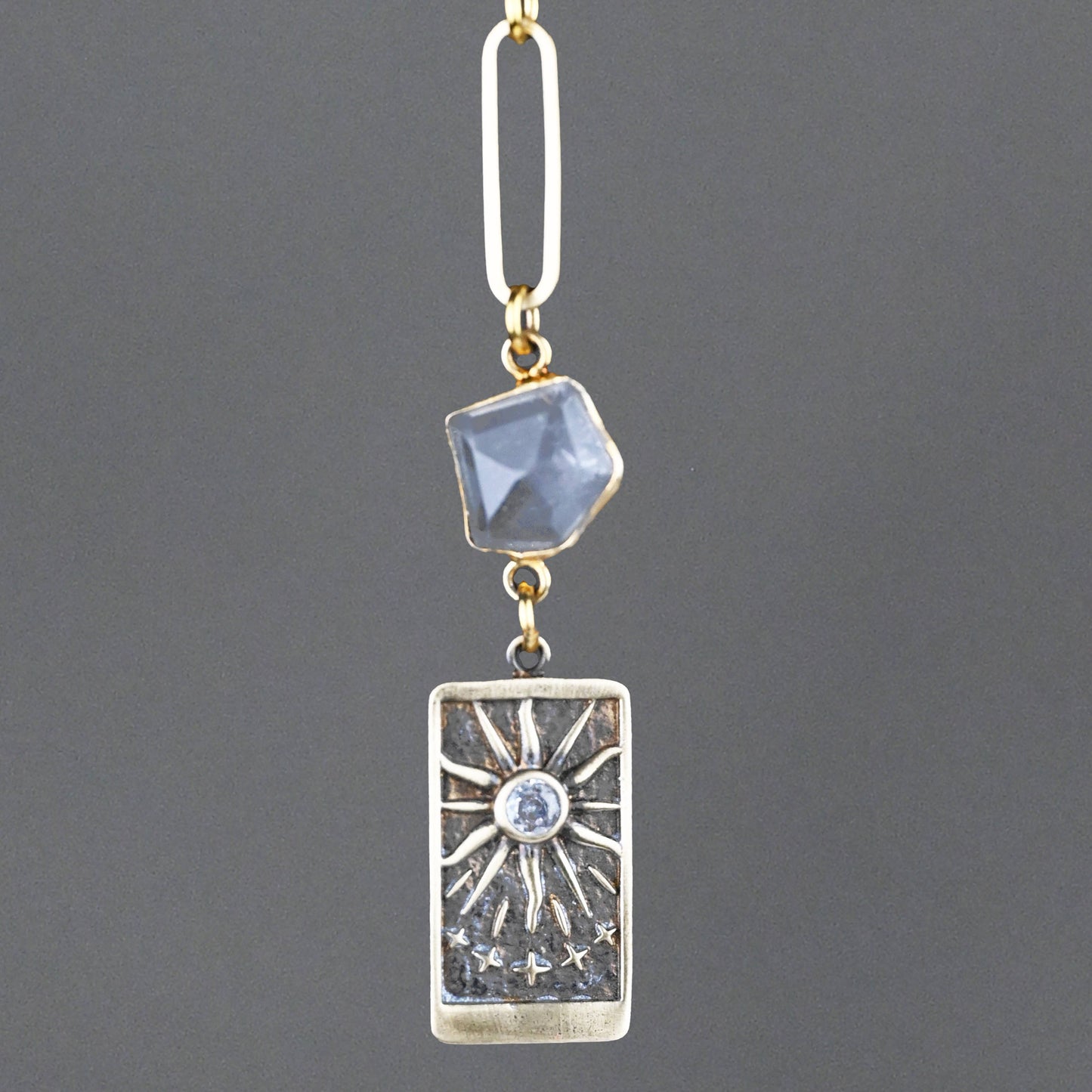 Here Comes The Sun Brass w/ Inset Stone & Crystal Necklace