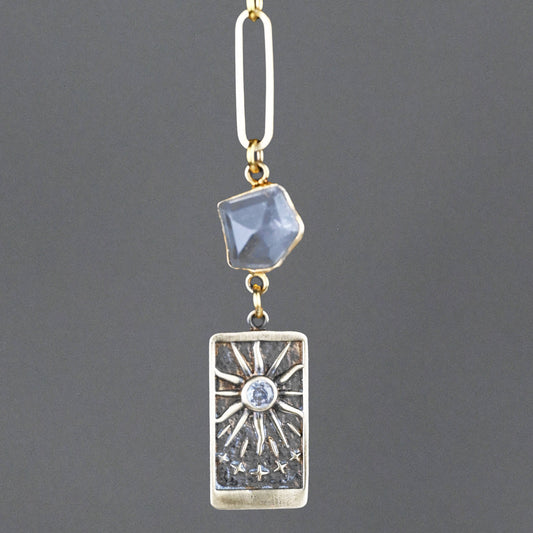 Here Comes The Sun Brass w/ Inset Stone & Crystal Necklace