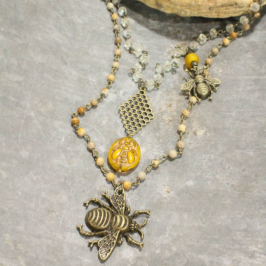 Buzzing Bumble Bee Czech Glass Layered Necklace