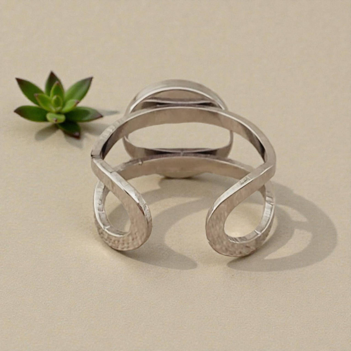 Landscape Jasper & Stainless Adjustable Ring Cuff