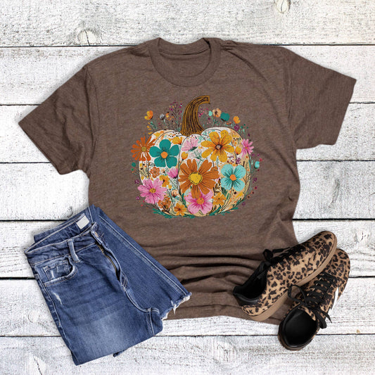 Fall Boho Floral Pumpkin Graphic Tee