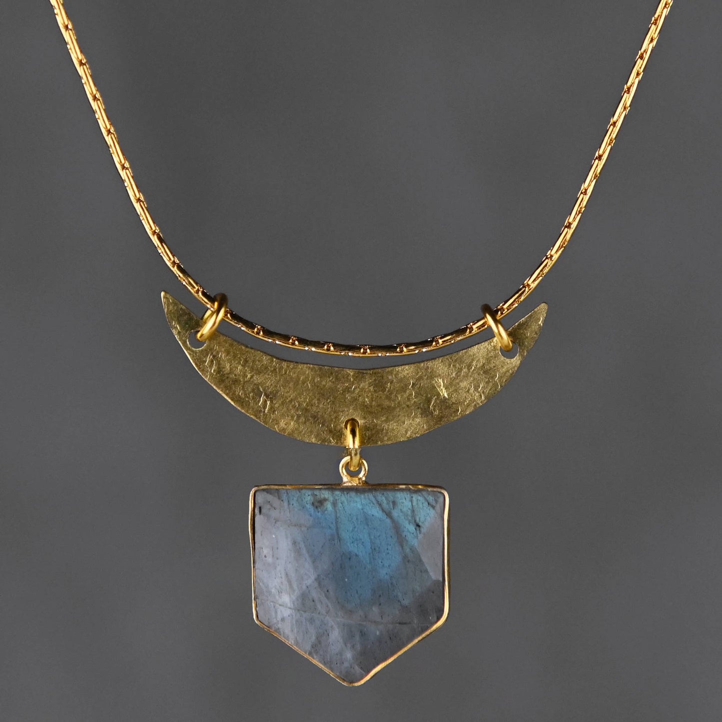 Hammered Moon & Semi Precious Shield Necklace