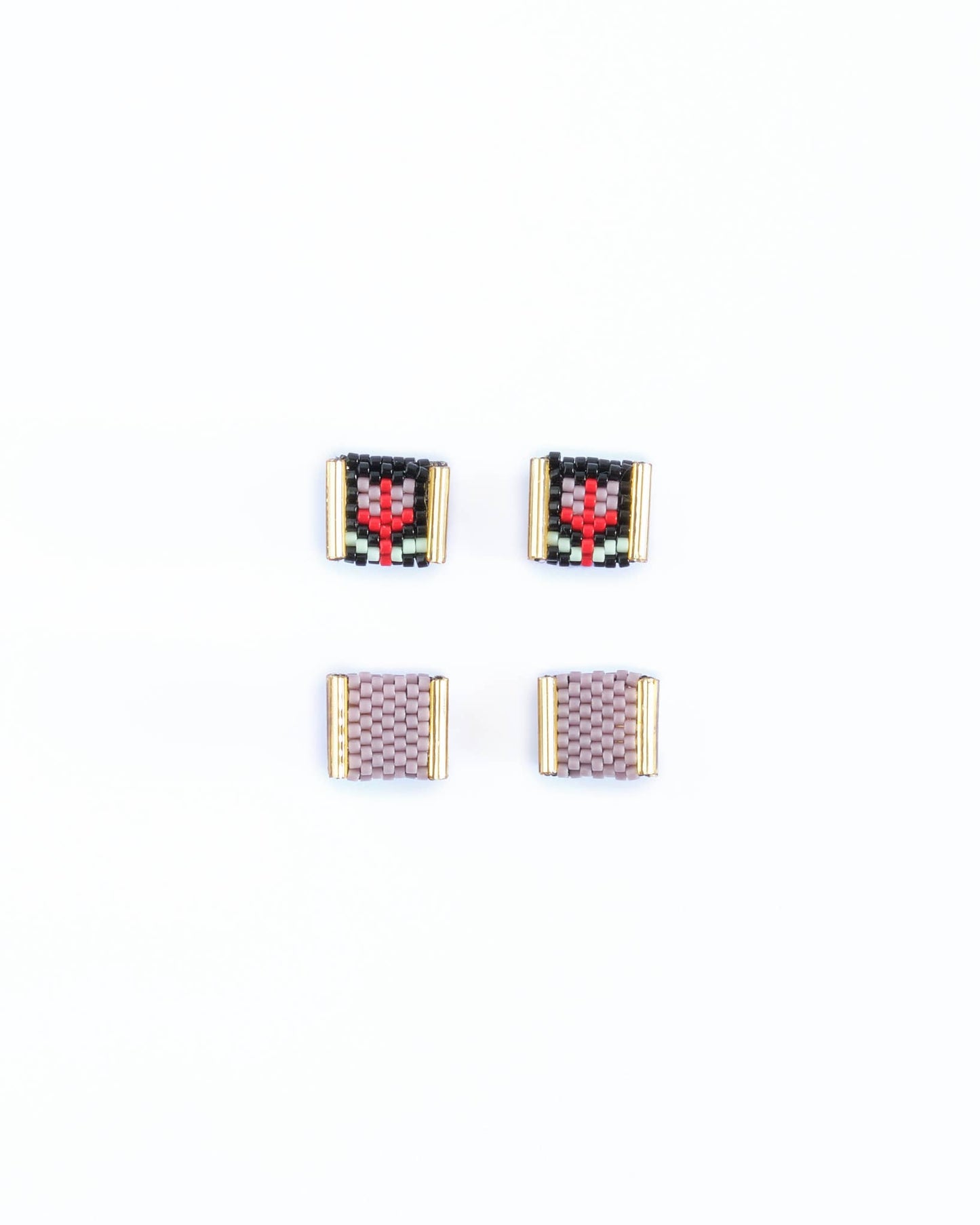 Beaded Handwoven Tulip Stud Pack (Teal/Rust)