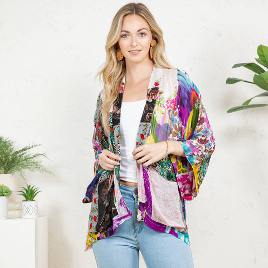 Kimono Top In Overdyed Mix N Match Patches