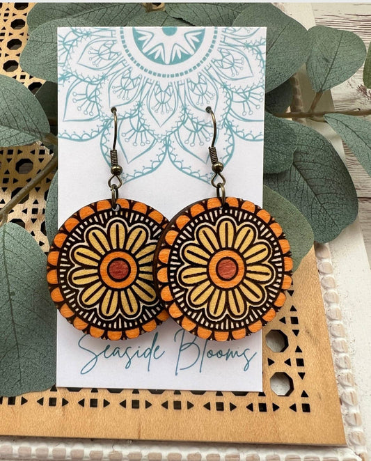 Hand painted lightweight maple wood earrings 
