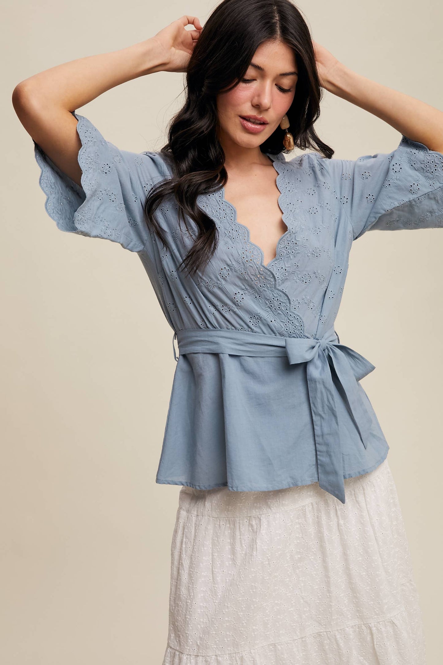Eyelet Embroidered Wrap Blouse